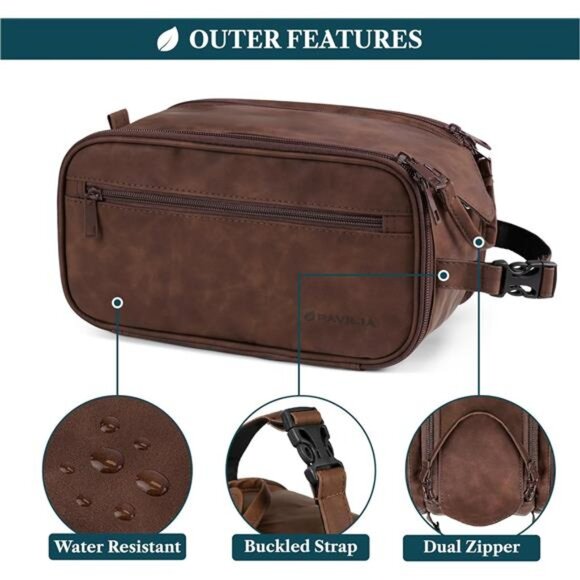 Mens Toiletry Bag Travel Bag Shaving Kit Grooming Organizer Water Resistant Case - Picture 5 of 7